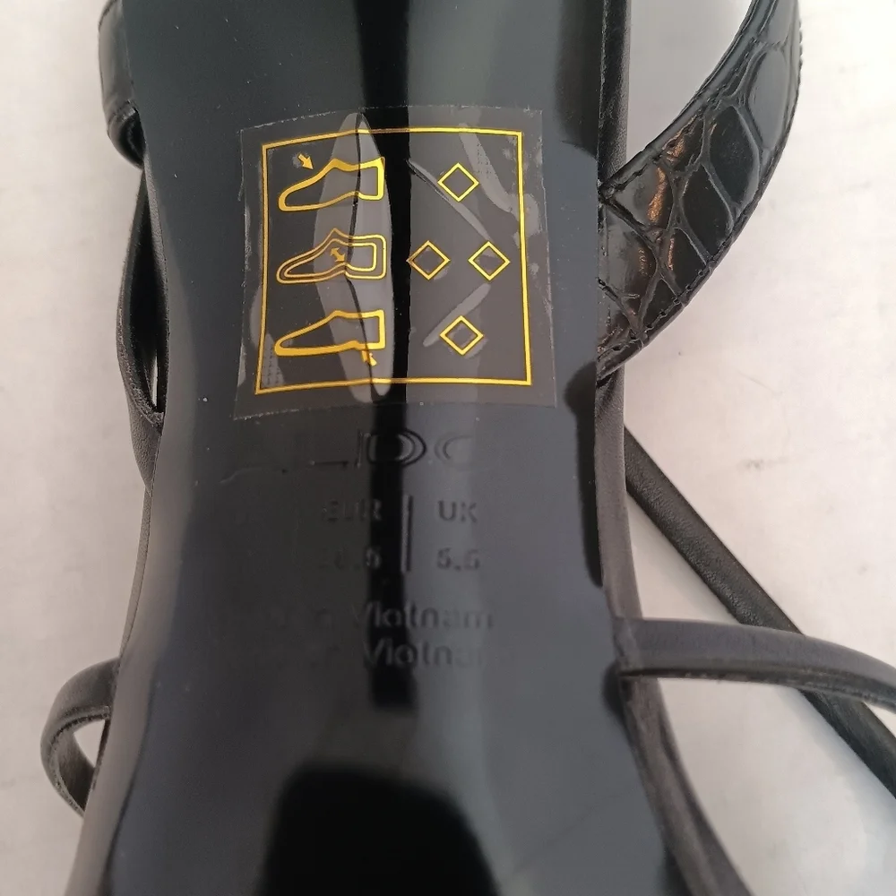 Aldo Sandals Women's Size 8 Juliet Heeled Black Straps Clear Toe Band Square Toe - Picture 7 of 12